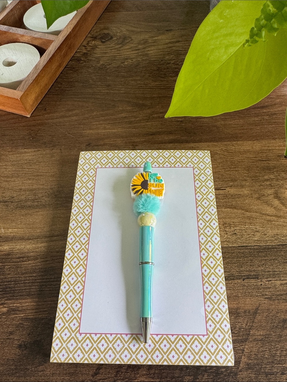 Turquoise Pom Pom Sunflower Pen
